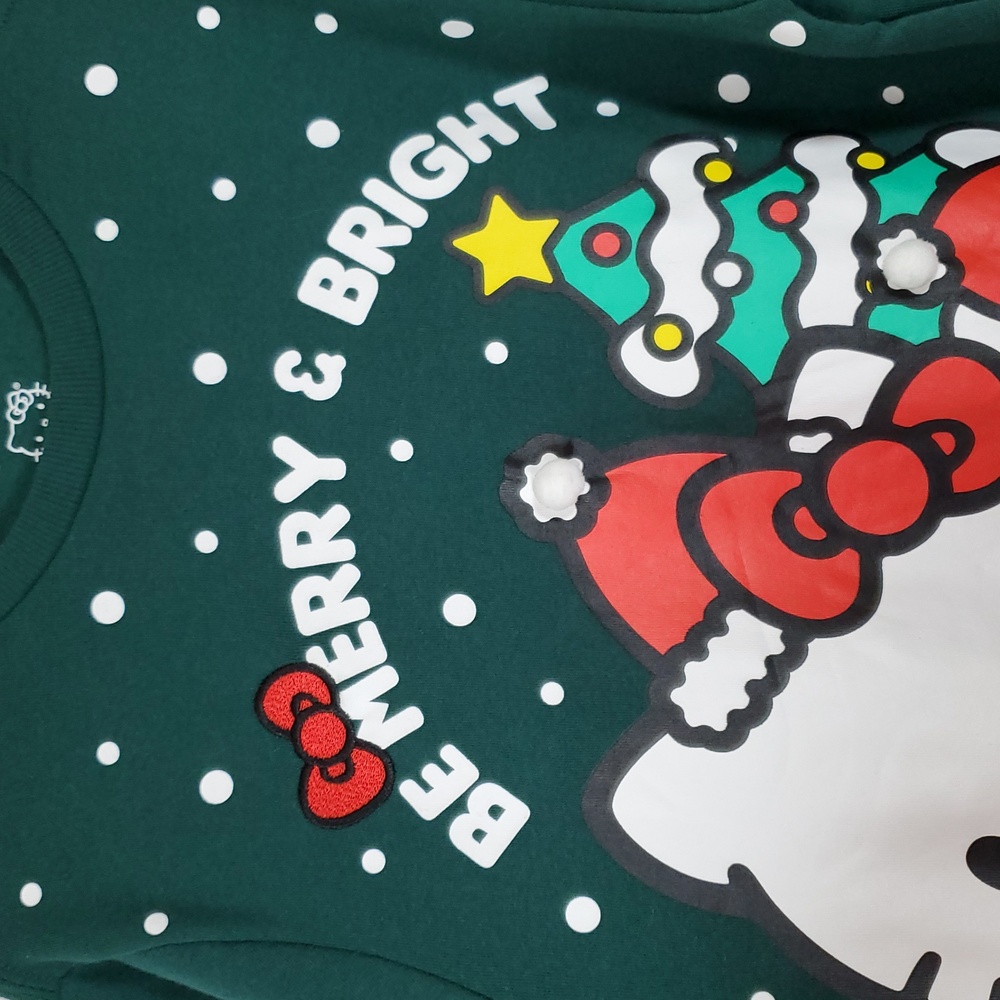Hello Kitty Woman's Graphic Christmas Sweatshirt ~ Green - Picture 5 of 12